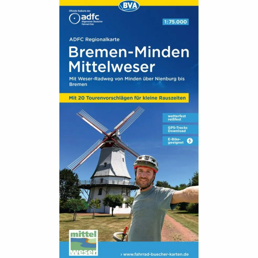 ADFC-REGIONALKARTE BREMEN-MINDEN MITTELWESER, 1:75.000 - Fahrradkarte