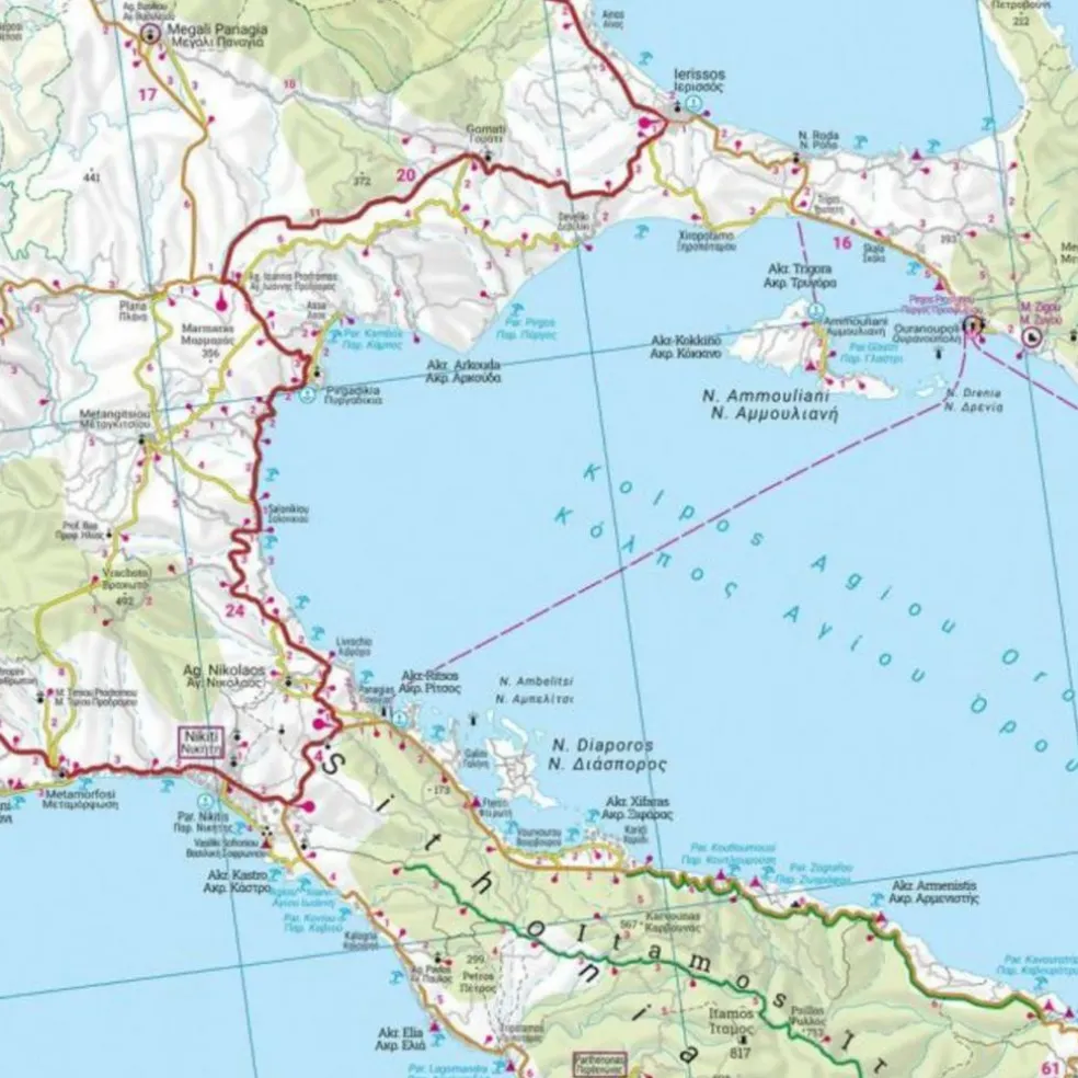 CHALKIDIKI - THASOS - OLYMP, STRAßEN- UND FREIZEITKARTE - Straßenkarte