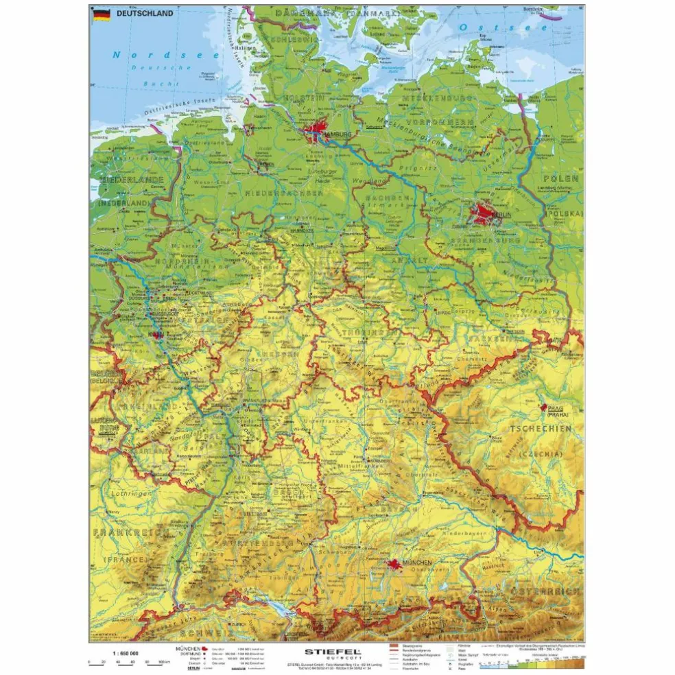 DEUTSCHLAND PHYSISCH. WANDKARTE MIT METALLLEISTE - Poster