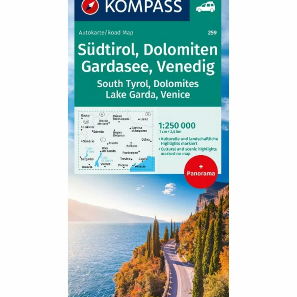 KOMPASS AUTOKARTE SÜDTIROL, DOLOMITEN, GARDASEE, VENEDIG