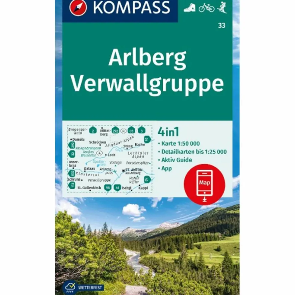 KOMPASS WANDERKARTE 33 ARLBERG, VERWALLGRUPPE 1:50.000