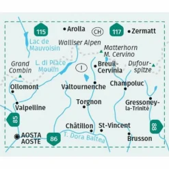 KOMPASS WANDERKARTE 87 BREUIL-CERVINIA, ZERMATT 1:50.000