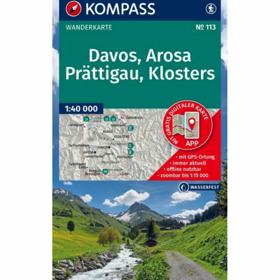 KOMPASS WANDERKARTE 113 DAVOS, AROSA, PRÄTTIGAU, KLOSTERS