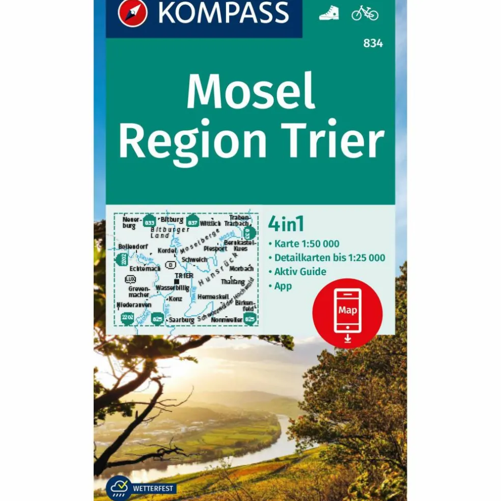 KOMPASS WANDERKARTE 834 MOSEL, REGION TRIER 1:50.000