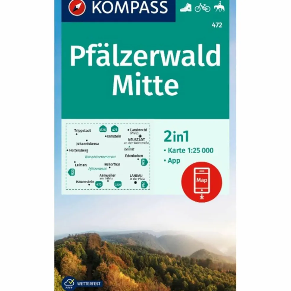 KOMPASS WANDERKARTE 472 PFÄLZERWALD MITTE 1:25.000