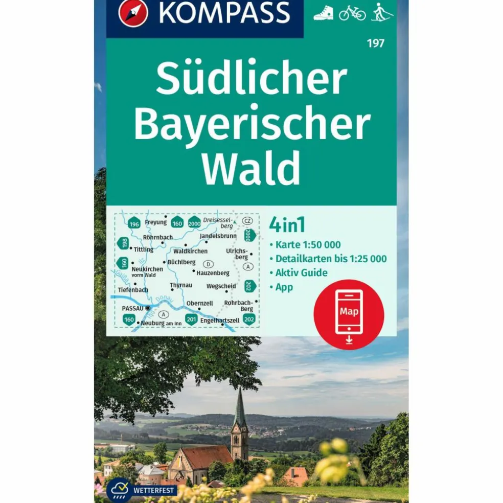 KOMPASS WANDERKARTE 197 SÜDLICHER BAYERISCHER WALD 1:50.000