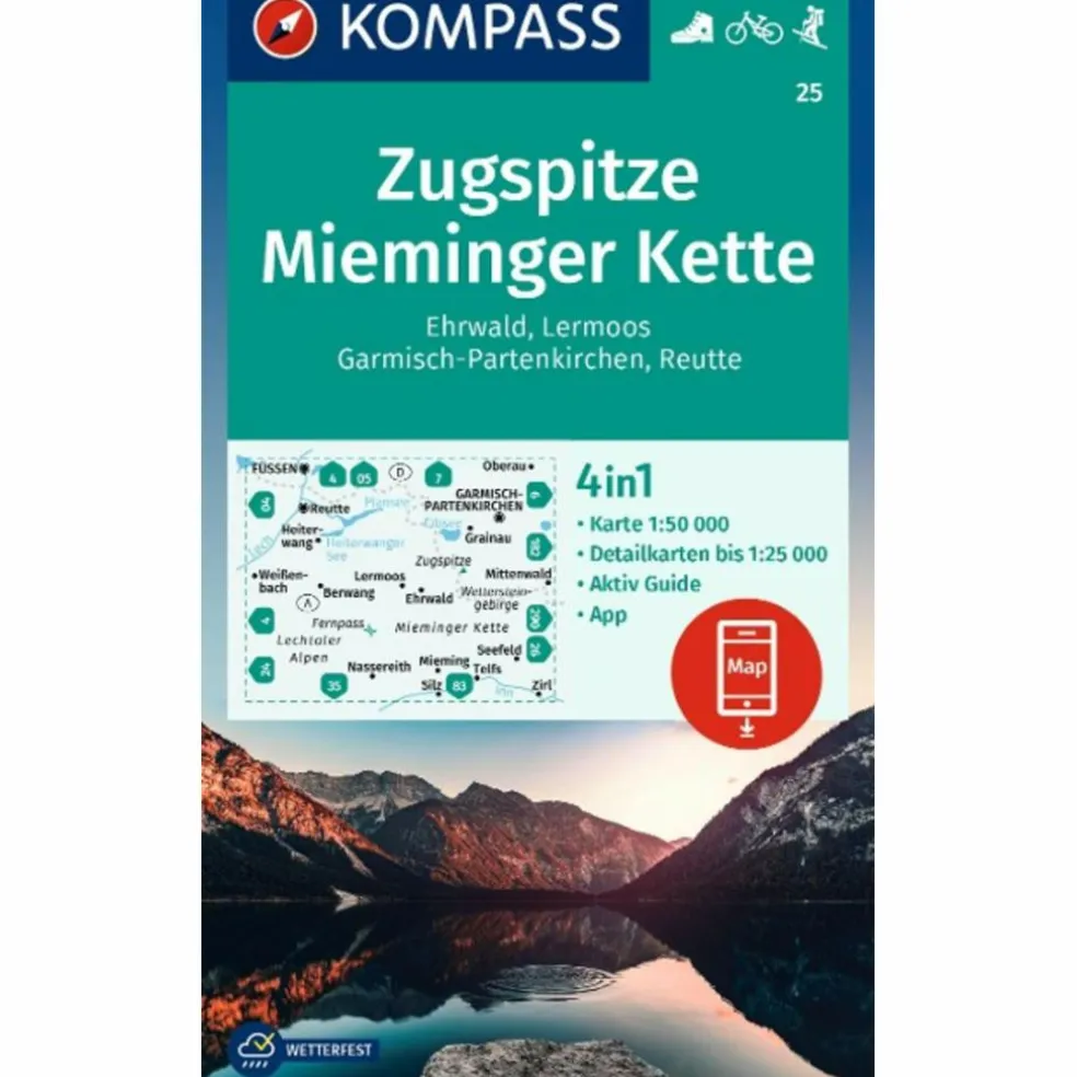 KOMPASS WANDERKARTE 25 ZUGSPITZE, MIEMINGER KETTE, EHRWALD
