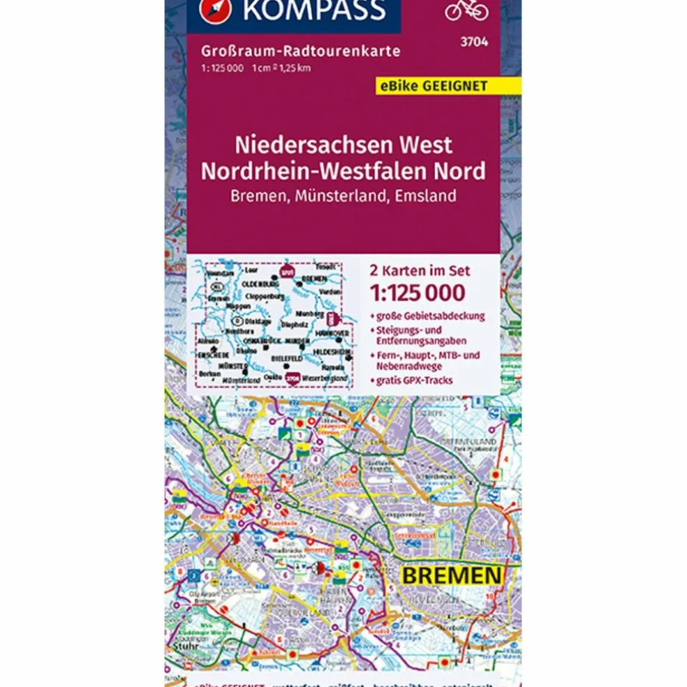 NIEDERSACHSEN WEST, NORDRHEIN-WESTFALEN NORD 3704, 1:125 000 - Straßenkarte