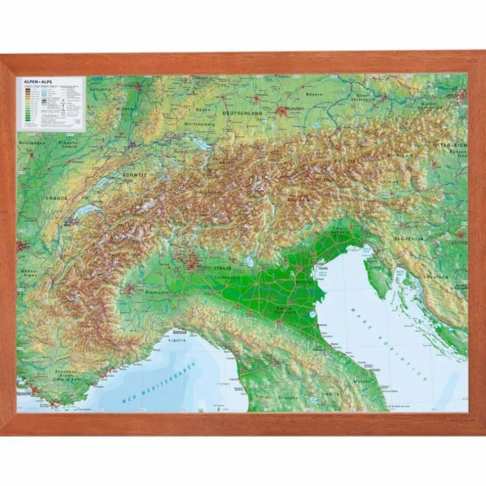 RELIEF ALPEN 1:2.4MIO MIT HOLZRAHMEN - Karte