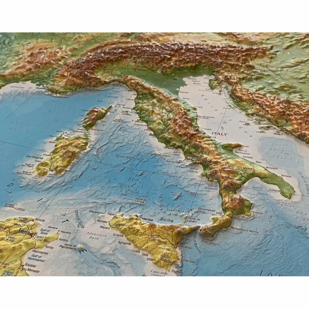 RELIEF MITTELMEER 1:5.5MIO MIT NATURHOLZRAHMEN - Wand Karte
