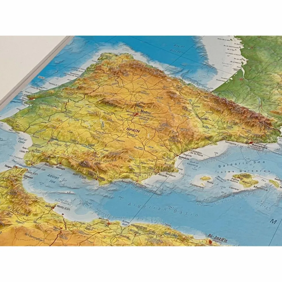 RELIEF MITTELMEER 1:5.5MIO MIT NATURHOLZRAHMEN - Wand Karte