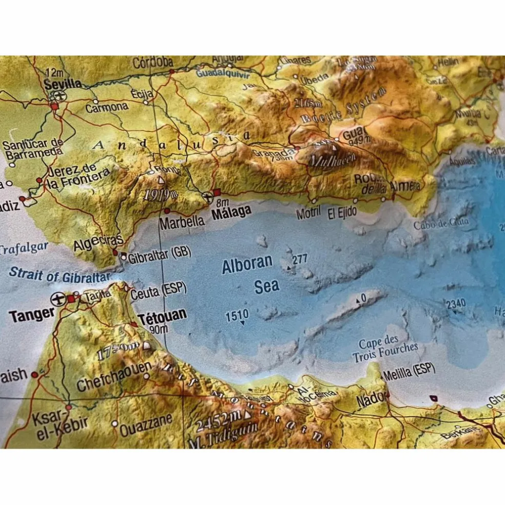 RELIEF MITTELMEER 1:5.5MIO MIT NATURHOLZRAHMEN - Wand Karte