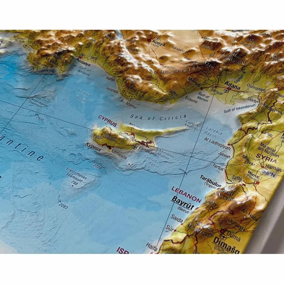 RELIEF MITTELMEER 1:5.5MIO MIT NATURHOLZRAHMEN - Wand Karte